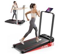 RHYTHM FUN Cinta de correr plegable inclinada, caminadora con inclinación, caminadora portátil de 300 libras con asas para uso en la oficina en casa, cinta de correr compacta debajo del escritorio con