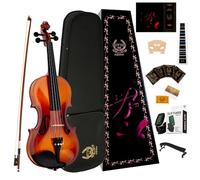 Rhythm Juego de violín para principiantes, kit de iniciación de violines acústicos para estudiantes, principiantes con funda dura, colofonia, reposamuñecas, arco y cuerdas adicionales (natural, 3/4)