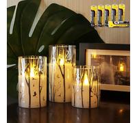 Rhytsing 3 Velas blancas led de Cristal para Navidad, Velas a Pilas con Temporizador Decorativas Diseño de Abedul, Altura 10cm / 12,5cm / 15cm (Abedul)