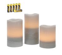 Rhytsing 3 Velas led de cera Gris Rústico, Velas a Pilas con Temporizador para bodas y fiestas, Pilas incluidas, Altura 10cm / 12,5cm / 15cm (Gris)