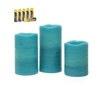 Rhytsing 3 Velas led de cera Turquesa Rústico, Velas a Pilas con Temporizador para bodas y fiestas, Pilas incluidas, Altura 10cm / 12,5cm / 15cm (Turquesa)