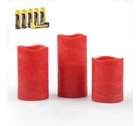 Rhytsing 3 Velas Rojas Navidad led Rústico, Velas a Pilas con Temporizador, Pilas Incluidas, Altura 10cm / 12,5cm / 15cm (Rojo)