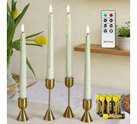 Rhytsing 4 Velas Cónicas LED Verde Oliva con Temporizador, Velas a Pilas con Mando a Distancia para Primavera y Verano, Diseño de Goteo de Cera, 8 Pilas AAA Incluidas, Altura 24,5 cm