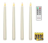 Rhytsing 4 Velas LED largas con Temporizador, Velas blancas a Pilas para candelabros, Mando a distancia y pilas incluidas, Altura 27,5cm (Blanco)