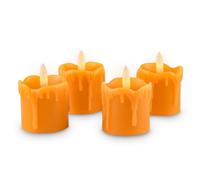 Rhytsing 4 Velas Votivas LED Naranja Cera Real Goteante con Temporizador, Velas Decorativas a Pilas para Otoño y Halloween, Pilas Incluidas, 5 cm x 5 cm (Naranja)
