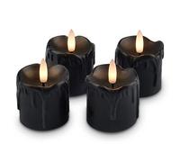 Rhytsing 4 Velas Votivas LED Negras Sin Llama Cera Real con Temporizador, Velas a Pilas para Invierno y Halloween, Pilas incluidas, 5cm x 5cm (Negro)