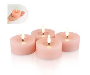 Rhytsing 4 velas votivas LED sin llama rosa con superficie reflectante de aceite de cera, Velas a Pilas de cera real con temporizador para primavera y verano - 7x7x3cm