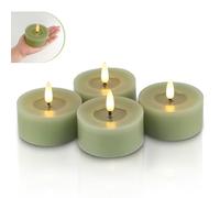 Rhytsing 4 velas votivas LED sin llama verde oliva con superficie reflectante de aceite de cera, Velas a Pilas de cera real con temporizador para primavera y verano - 7x7x3cm