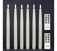 Rhytsing 6 cera Velas largas LED sin llama con temporizador, Velas a Pilas diseño rústico para candelabros, LED blanco cálido, 2 Mandos a distancia incluidos, Altura 29cm (marfil)