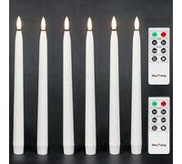 Rhytsing 6 Velas LED Cónicas Blancas con Temporizador, Velas Largas a Pilas de plástico para navidad decoracion mesa, 2 Mandos a Distancia Incluidas, Altura 28 cm
