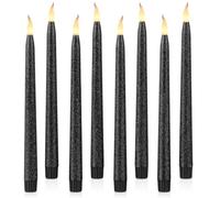 Rhytsing 8 cera Velas led Negro largas sin llama con temporizador, Velas a Pilas Acabado Negro Brillante para candelabros, LED blanco cálido, Altura 28cm (Negro)