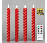 Rhytsing Paquete de 4 Velas LED Rojo Largas diseño en espiral, Velas a Pilas con Mando a Distancia para Navidad Decoración, H 25 cm