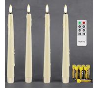 Rhytsing Velas Cónicas LED Crema con Temporizador, Velas a Pilas de Plástico con Mando a Distancia para Navidad y Hogar Decor, 8 AAA Baterías Incluidas, Altura 24,5 cm