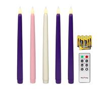 Rhytsing Velas cónicas sin llama de Adviento de 10.8 pulgadas con temporizador, funciona con pilas, acabado de cera suave, LED blanco cálido, control remoto y pilas incluidas, juego de 5
