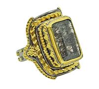 RI-4208-A Anillo de plata de ley 925 con piedra preciosa rutilo negra natural, piedra preciosa, rutilo, negro