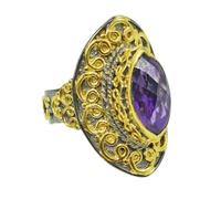 RI-4219-A Anillo de plata de ley 925 con amatista natural chapada en oro rodio Negro, Piedra preciosa, Amatista
