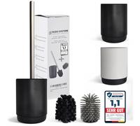 Ri|Do Systems Escobilla de baño prémium con soporte, color negro mate, mango largo de acero inoxidable, cepillo de inodoro con depósito, moderno, 2 cabezales de cepillo TPR y PP