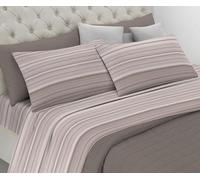 Riad Arredo Juego de sábanas de franela 100% cálido algodón antipunalinas - Juego de sábanas suaves - Made in Italy (rayas beige, matrimonial)