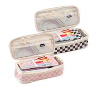 Riaisttd Aesthetic Pencil Organizer, Double Zipper Stationery Case, Multi Use Storage Bag, 8.7x4.3x2.6in Compact Art Supply Holder, Pink, for School, College, Travel, Craft Activities, Black and