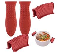Riaisttd Cast Iron Pan Handle Covering, 4 x Silicone Pot Grip Handling Sleeves, Pan Handling Sleeves Covers, Black and Red Assist Handles Holder for Pots Metal Frying Pans Cookware