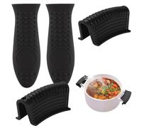 Riaisttd Cast Iron Pan Handle Covering, 4 x Silicone Pot Grip Handling Sleeves, Pan Handling Sleeves Covers, Black and Red Assist Handles Holder for Pots Metal Frying Pans Cookware