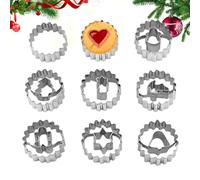 Riaisttd Christmas Cookie Cutter Set, 9X Stainless Steel Round , Cookie Bakery Rings, Holiday Stamp Mould, Christmas , Cake Baking Supplies, Stainless Steel