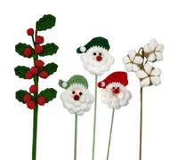 Riaisttd Christmas Flowers, 5 Piece Handmade Crochet Santa Claus Plant for Holiday Decor, Cotton Fake Bouquet with Festive Design, Decorative Ornaments for Christmas Home Workplace 15.9in long