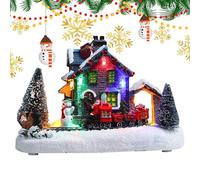 Riaisttd Christmas Village Set, Resin LED Lighted Snow Houses With Train Figurines, Festive Indoor Decorations Perect For Creating A Table Centerpiece In Your Home