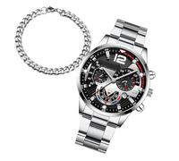 Riaisttd Classic Wristwatch Set, Business Watch Men, Elegant Calendar Display, About 10mm Stylish Stainless-Steel Bracelet, Versatile for Formal and Casual Wear Movement Model Z618, plateado, Fare