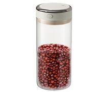 Riaisttd Coffee Bean Holder, Glass Kitchen Storage Jar 11.4x11.2x11.3cm, Leak-Proof Vacuum Coffee Canister with Airtight Lid Seal for Beans, Tea, Flour, Glass+ABS