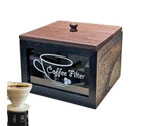 Riaisttd Coffee Filter Holder, Wooden Coffee Filter Holder, Rustic Farmhouse Filter Holder, Coffee Filter Holder with Lid, Square Coffee Filter Container, Coffee Bar Accessories