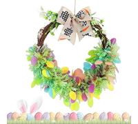 Riaisttd Corona de Pascua con huevos, resistente a las inclemencias del tiempo, colorida y estacional, decoración de primavera a rayas para puerta de entrada, para estante de mesa, árbol, ventana