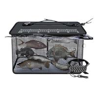 Riaisttd Floating Fish Basket, 47L Fishing Net Container, Foldable Trap Cage, 15.35x9.45x19.69 Inches, Anti-Slip Carrying Rope, Breathable Mesh Design, for Saltwater, Freshwater, Minnows
