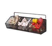 Riaisttd Hanging Produce Rack, 3 Tier Wall Storage Basket, Open Wire Organizer,14.17x5.51x5.91 Inches Rustic Kitchen Bin Holder, Black, for Garlic, Onions Potatoes, Fruit, Small Space Use