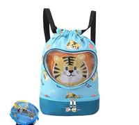 Riaisttd Kids Swim Bag, Impermeable Drawstring Beach Backpack 14,17 x 11,81 pulgadas, Lightweight Cartoon Pool Bag with Dry Wet Separation, Quick-Dry Storage Organizer, for School, Travel, Gym, tigre