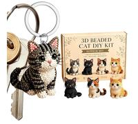 Riaisttd Kit de bordado con cuentas para principiantes - Gato 3D apto para principiantes, kit de creación de animales hecho a mano - para decoración de librería, escritorio, hogar, oficina, clases de