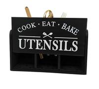 Riaisttd Kitchen Counter Utensil Holder, Wooden Cooking Tools Organizer, 30 x 12 x 17 cm, 3 Compartment Tableware Stand with drenage Holes, Perfect for Snack Bars and Kitchen Storage