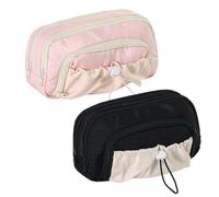Riaisttd Large Pencil Case Organizer, High Capacity Stationery Holder, Double Zipper Storage, 9.05 Inches with Ruler Slot and Compartments, for Middle School College Teens Adults Girls Boys, Light