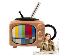 Riaisttd Retro TV Ceramic Mug, 450 ml Tea Television Shape, Drinking Drinkware Mugs Ceramic Travel Mug with Lid and Straw for Hot Coffee, Wine, Whiskey, Outdoor, Indoor Use
