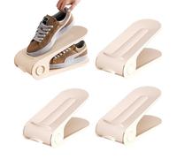 Riaisttd Shoe Stacker, 4-Piece Double Layer Organizer, Space-Saving Shoe Storage Rack, Adjustable Shelf System for Closet, Garaje, RV, Entryway, Piso, Under Bed, and Wall Display Use