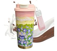 Riaisttd Thermal Coffee Cup, Travel Coffee Mug, Insulated Water Bottle, 3.62x3.62x7.48 Inches, Flower Pattern Design with Lanyard and Lid, Proof Mode Use for Camping Party Home, Men Women