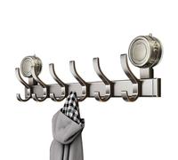 Riaisttd Wall Mount Towel Rack with 6 Suction Cup Hooks Multipurpose Coat Hanger for Bathroom Kitchen Entryway Clothes Hanging Wall Organizer for Home Storage and Space Saving Solutions