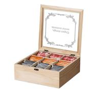 Riaisttd Wooden Tea Box, Tea Bag Holder with 9 Compartments, Decorative Storage Organizer, 9.45x9.45x3.54 inches, Teabox Display Station, for Friends, Lovers, Coworkers, Kitchen, Office Use