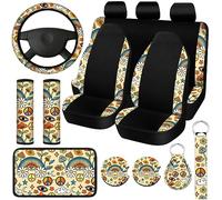 Riakrum 15 Fundas de Asiento de Coche con diseño de Hongos del Bosque, Protector de Asiento Delantero Trasero, Funda para Volante, Funda para cinturón de Seguridad, Almohadilla para reposabrazos,