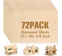 Riakrum Hojas de tilo - Tablero de madera contrachapada sin terminar para manualidades para proyectos láser arquitectónicos, mini construcción de casas y pasatiempos (12 x 18 x 1/8 pulgadas, 72)