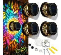 rialgirw Lampade Solari da Parete con Motivo Mandala - Lampada Decorativa da Esterno a Proiezione con 7 Colori Variabili - Luce Impermeabile in Metallo per Recinzioni, Giardini e Cortili (A,4PCS)