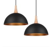 Riankh Lámpara Colgante Moderna, Portalámparas De Madera con Pantalla De Metal Negro, Lámpara Colgante De Techo con Cúpula Grande Y Barra Loft Retro E27 (1 Paquete) (Size : 2 Pack)