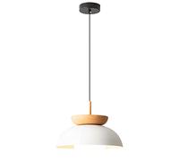 Riankh Modern Round Pendant Light Wood Decor Nordic Hanging Light Black White Single Head Hanging Lamp for Kitchen Island Wrought Iron Anti-Rust Suspension Lamp for Living Room Dinning Room Cafe (Col