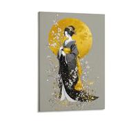 RIAVBAODG Geisha Japonesa in The Moonlight Cuadro En Lienzo Cuadros Decoracion Geisha Pinturas Poster Impresiones De Para Salon Dormitorios Comedor Pasillo Arte Abstracto 12x18inch(30x45cm)