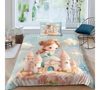 RIAVBAODG Princesas Impresas En 3D,Castillo Rosa,Juego De Sábanas Y Fundas Nórdicas 2 Piezas Microfibra Suave Cremallera Oculta para Niños, Adolescentes,Adultos Single（135x200cm）